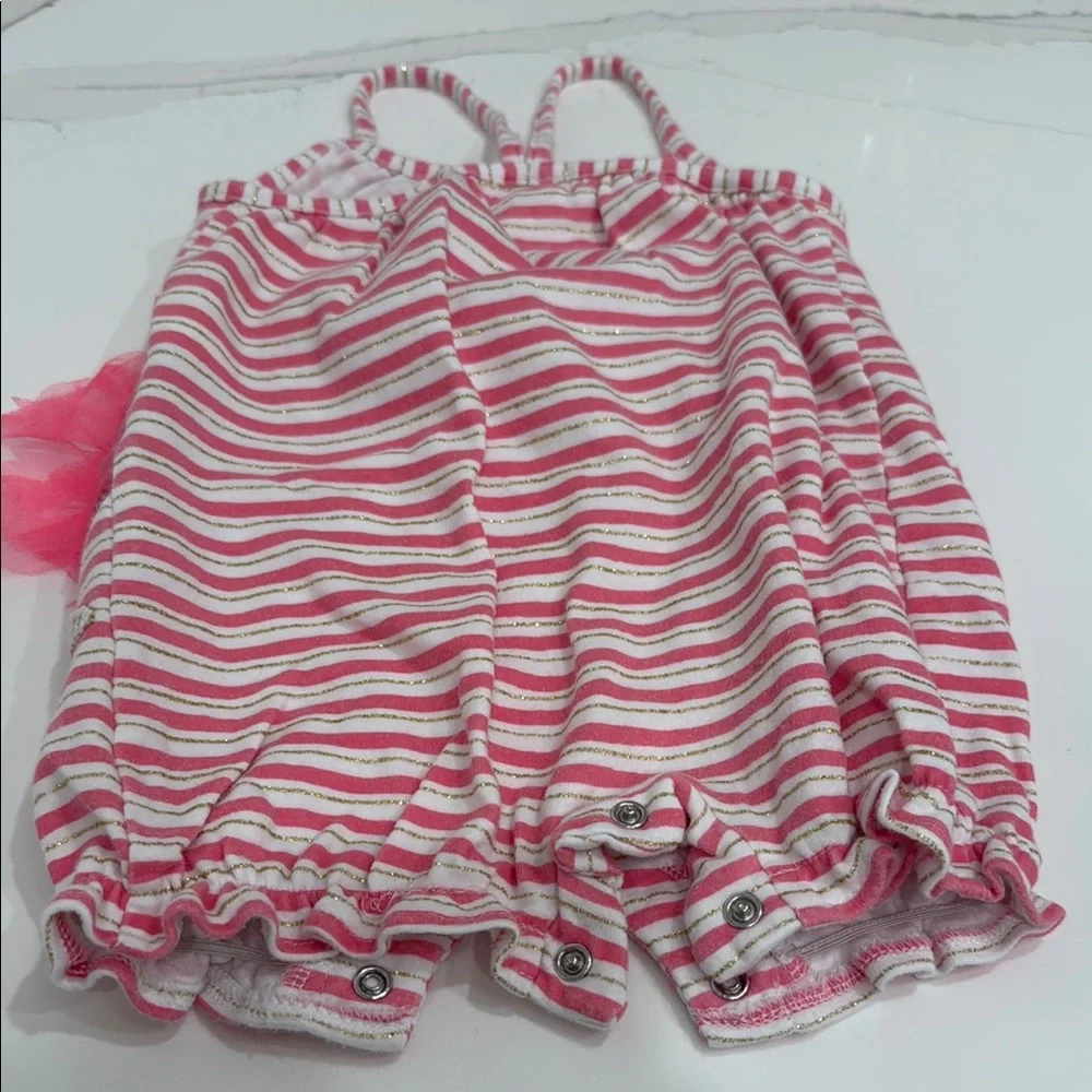 Mud Pie Pink and White Romper with Tulle Accent